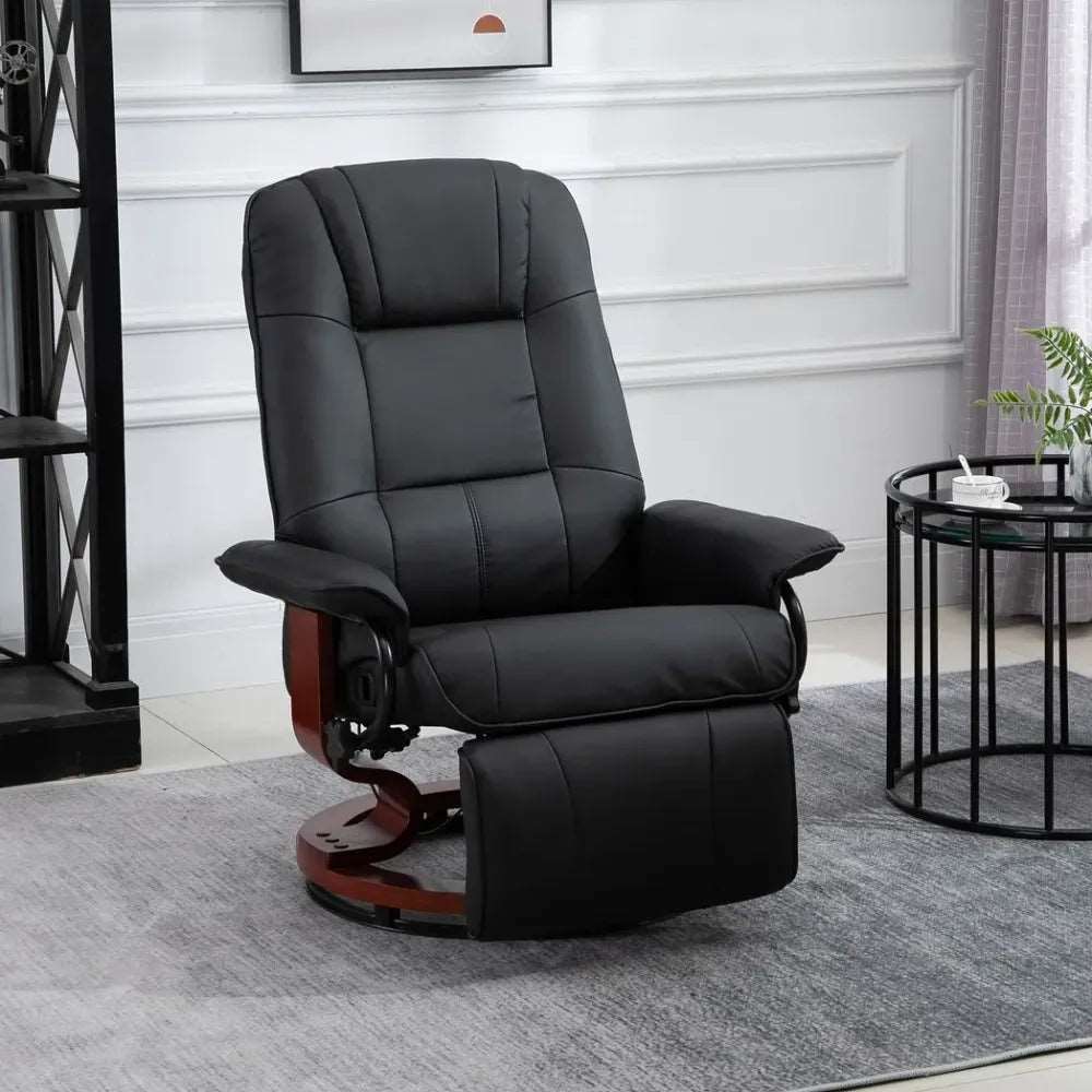 Ergonomic Recliner Sofa Chair PU Leather Armchair Lounger with Footrest, Black Unbranded