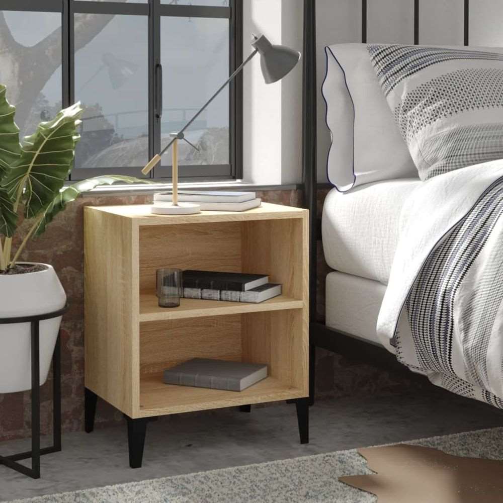 vidaXL Bed Cabinet with Metal Legs Smoked Oak 40x30x50 cm vidaXL