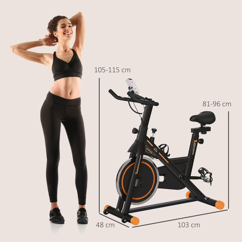 HOMCOM Exercise Bike Indoor Cycling w/ LCD Display, Heart Rate Sensor, Orange HOMCOM