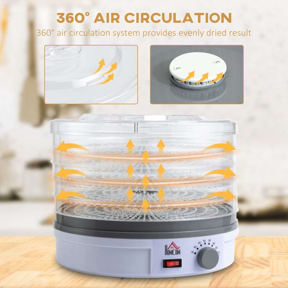 5 Tier Food Dehydrator 245W Stainless Steel Food Dryer Machine Timer LCD White HOMCOM