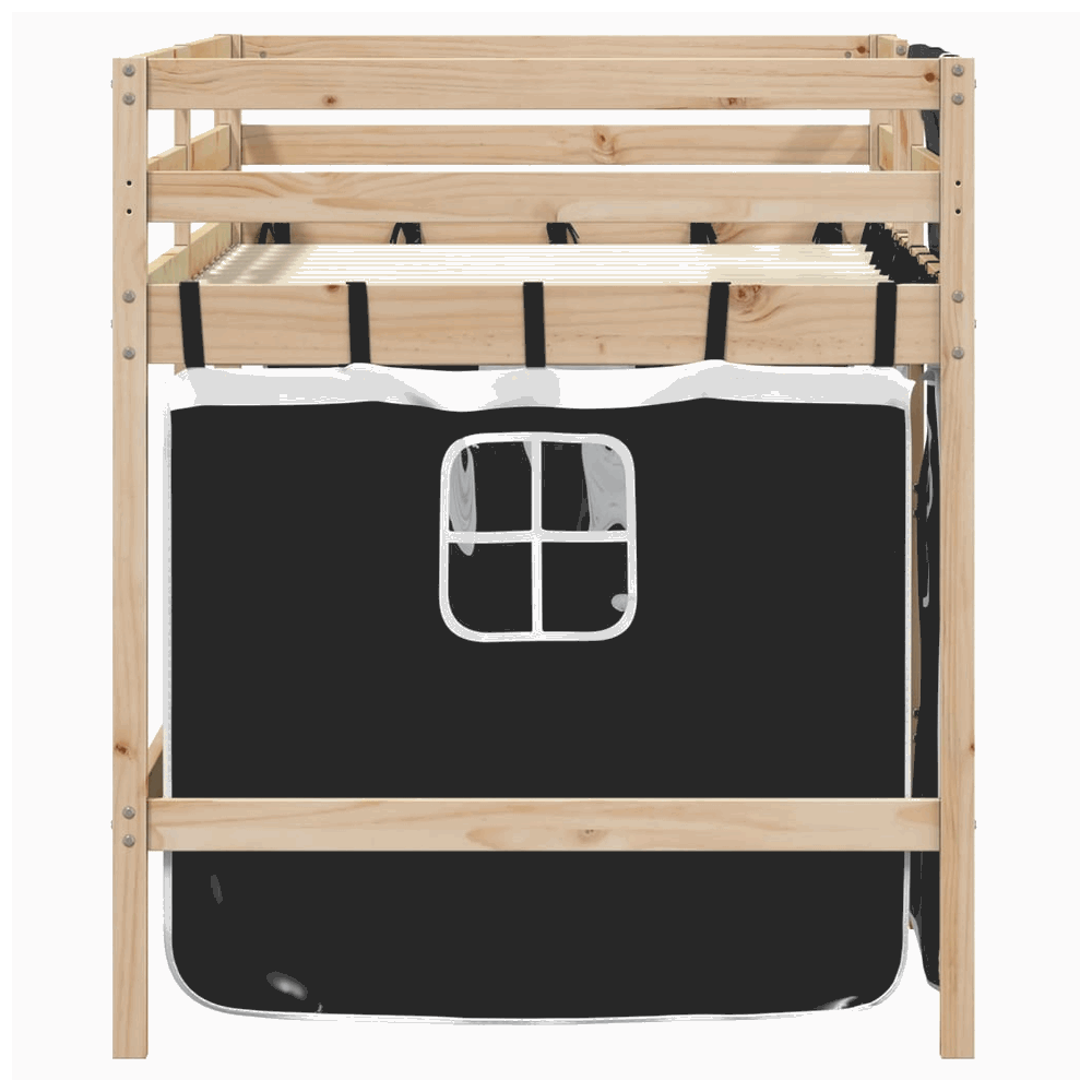 vidaXL Kids' Loft Bed with Curtains White&Black 80x200 cm Solid Wood Pine vidaXL