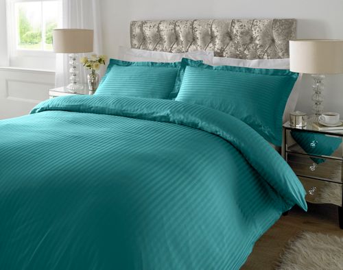 300 TC - 100% Cotton Sateen Stripe Duvet Cover Set Teal Unbranded