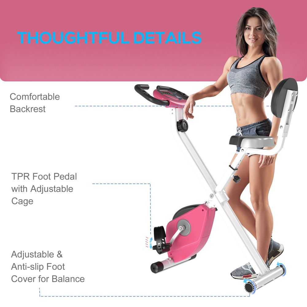 HOMCOM Magnetic Resistance Exercise Bike Foldable LCD Adjustable Seat Pink HOMCOM