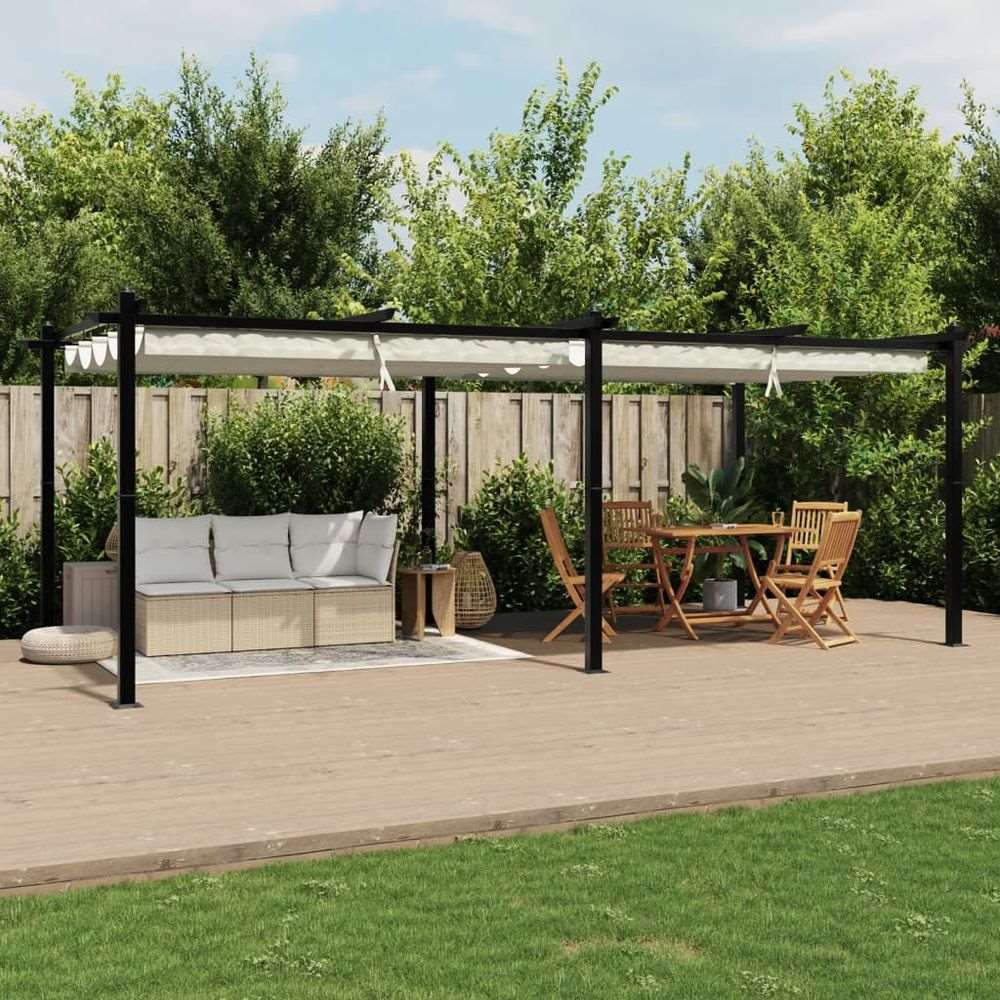 vidaXL Garden Gazebo with Retractable Roof Cream 3x6 m Aluminium vidaXL