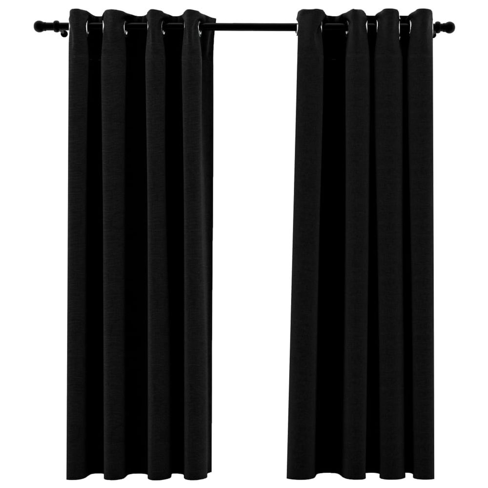 vidaXL Linen-Look Blackout Curtains with Grommets 2pcs Black 140x175cm vidaXL