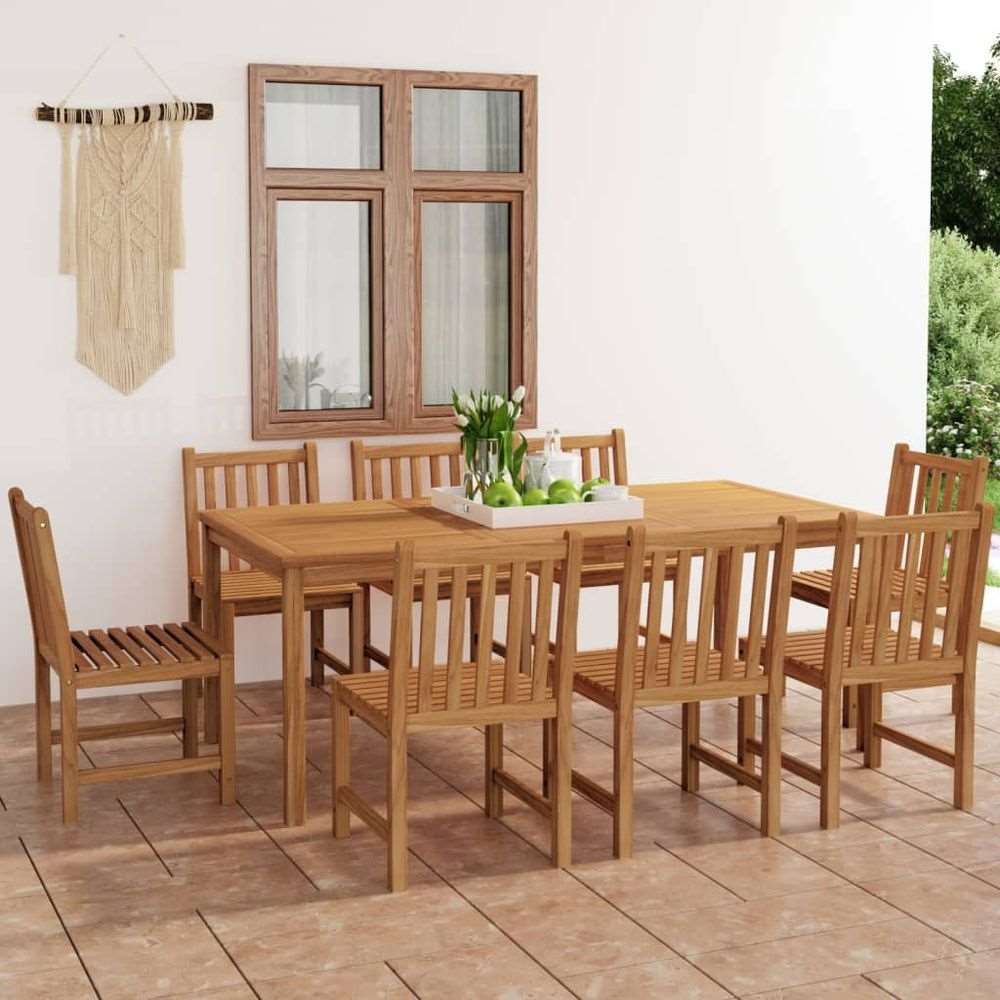 vidaXL 3 Piece Garden Dining Set Solid Wood Teak 8x chair + table vidaXL