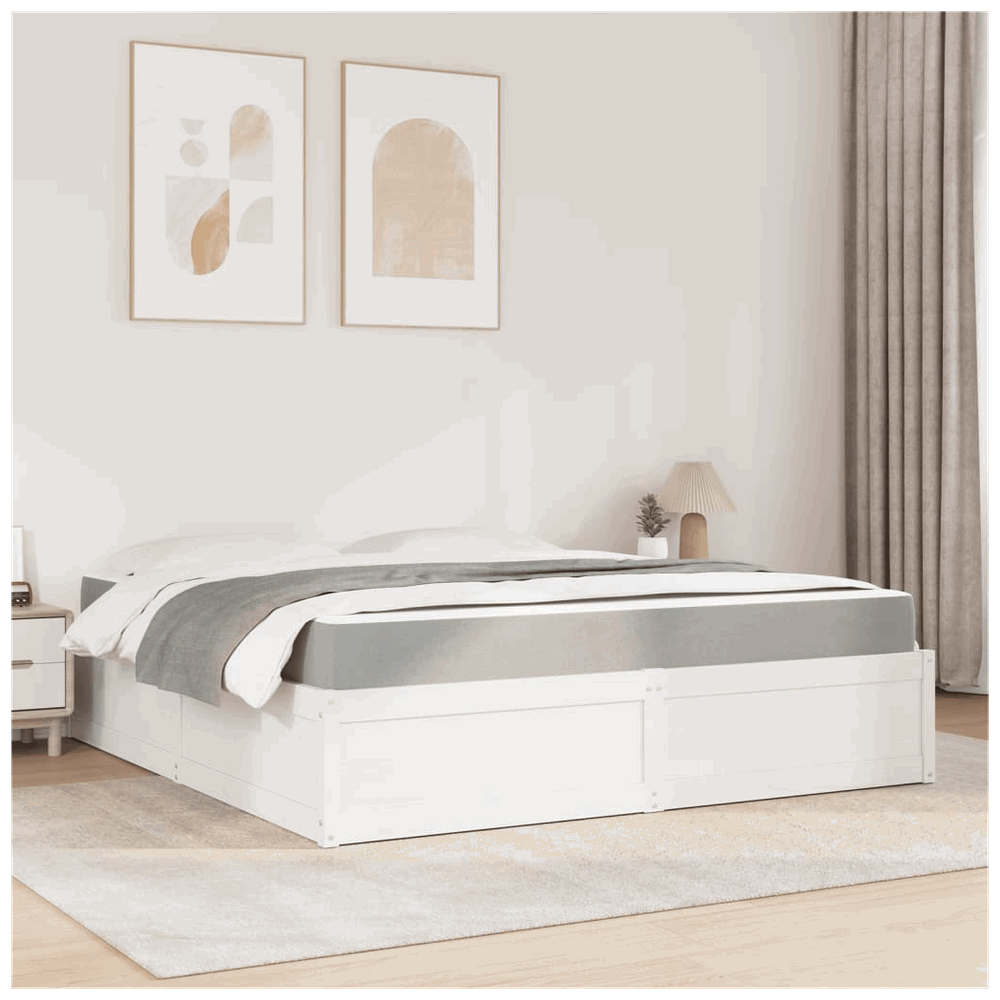 vidaXL Bed with Mattress White 180x200 cm Super King Solid Wood Pine vidaXL