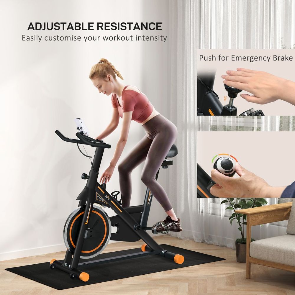 HOMCOM Exercise Bike Indoor Cycling w/ LCD Display, Heart Rate Sensor, Orange HOMCOM