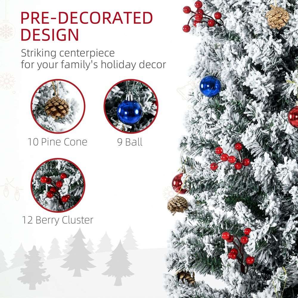 HOMCOM 7' Artificial Christmas Tree with Flocked Tips, LED Lights, Decoration HOMCOM