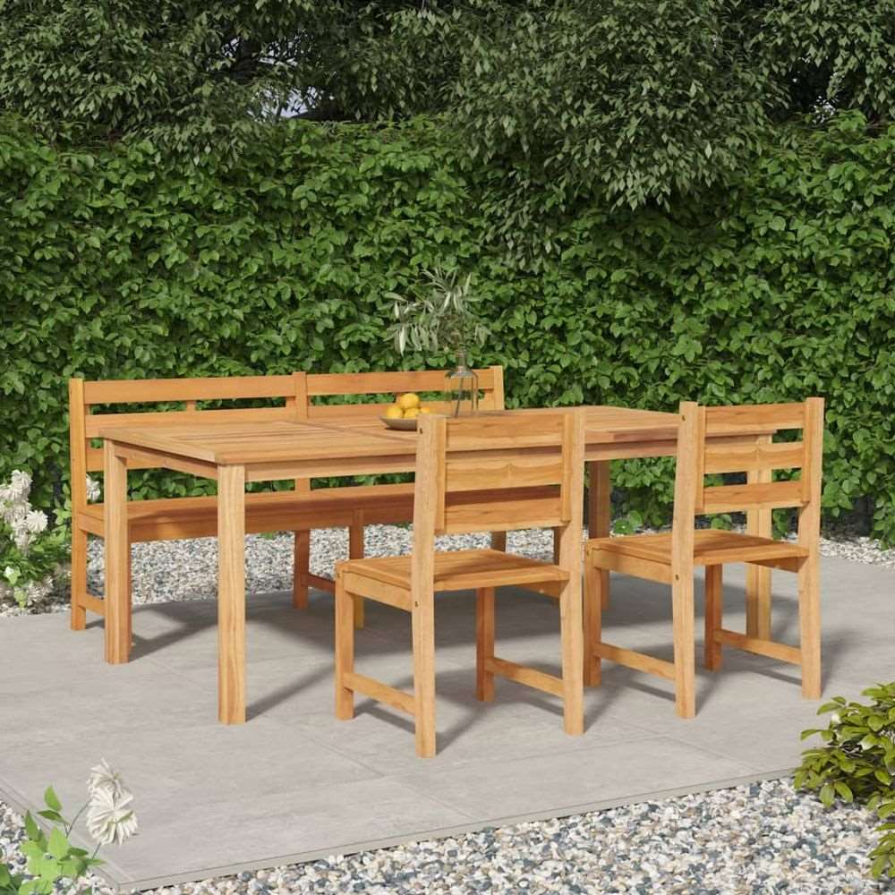 vidaXL 3 Piece Garden Dining Set Solid Wood Teak bench + 2x chair + table 200 cm table length vidaXL