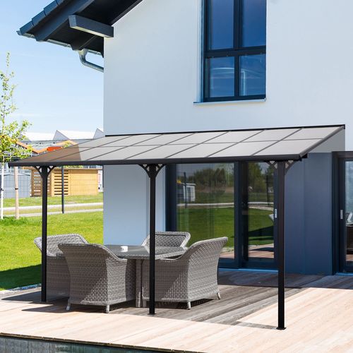 Outdoor Patio Gazebo Pergola, Aluminum Post, 4.35x3m Mounted on the Wall Roof Outsunny