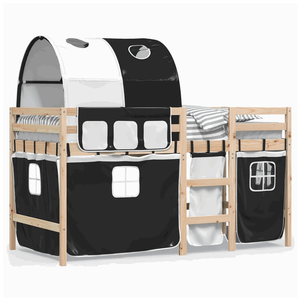 vidaXL Kids' Loft Bed with Tunnel White&Black 80x200 cm Solid Wood Pine vidaXL