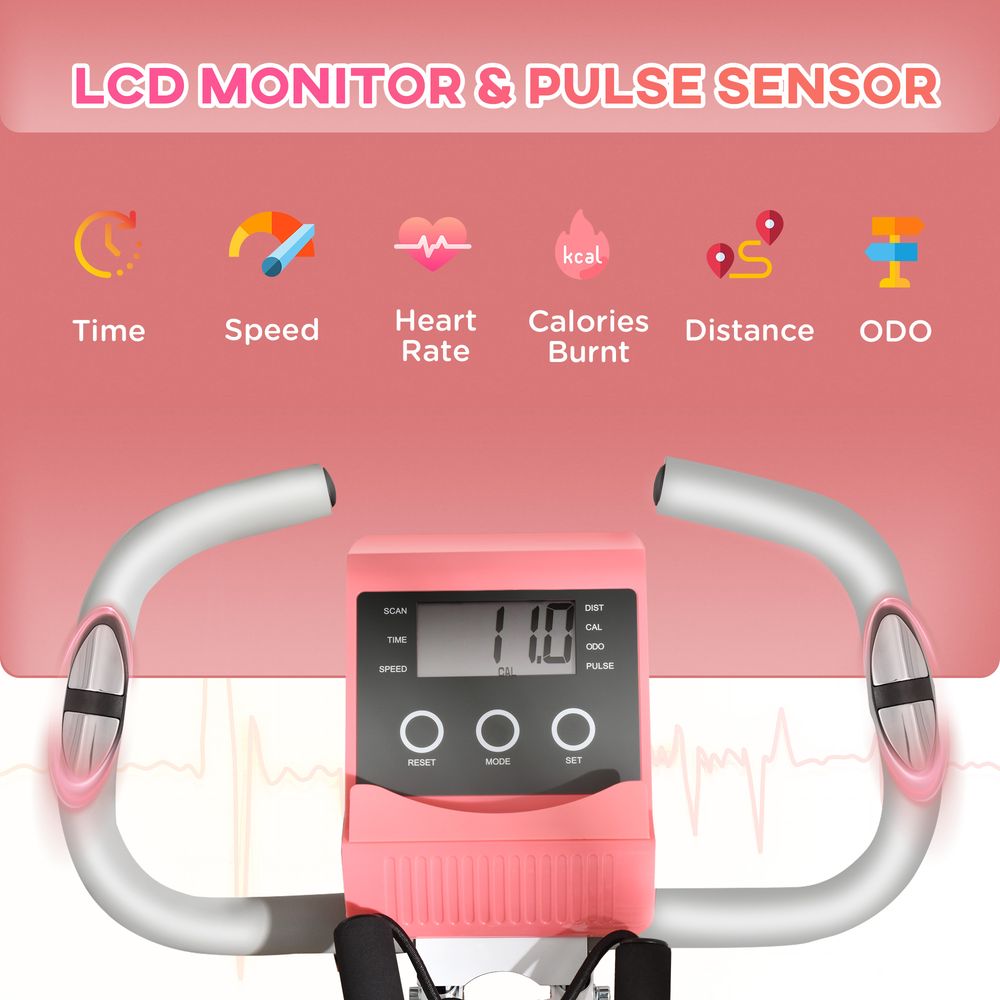 2-In-1 Upright Exercise Bike 8-Level Adjustable with Pulse Sensor Pink HOMCOM Unbranded