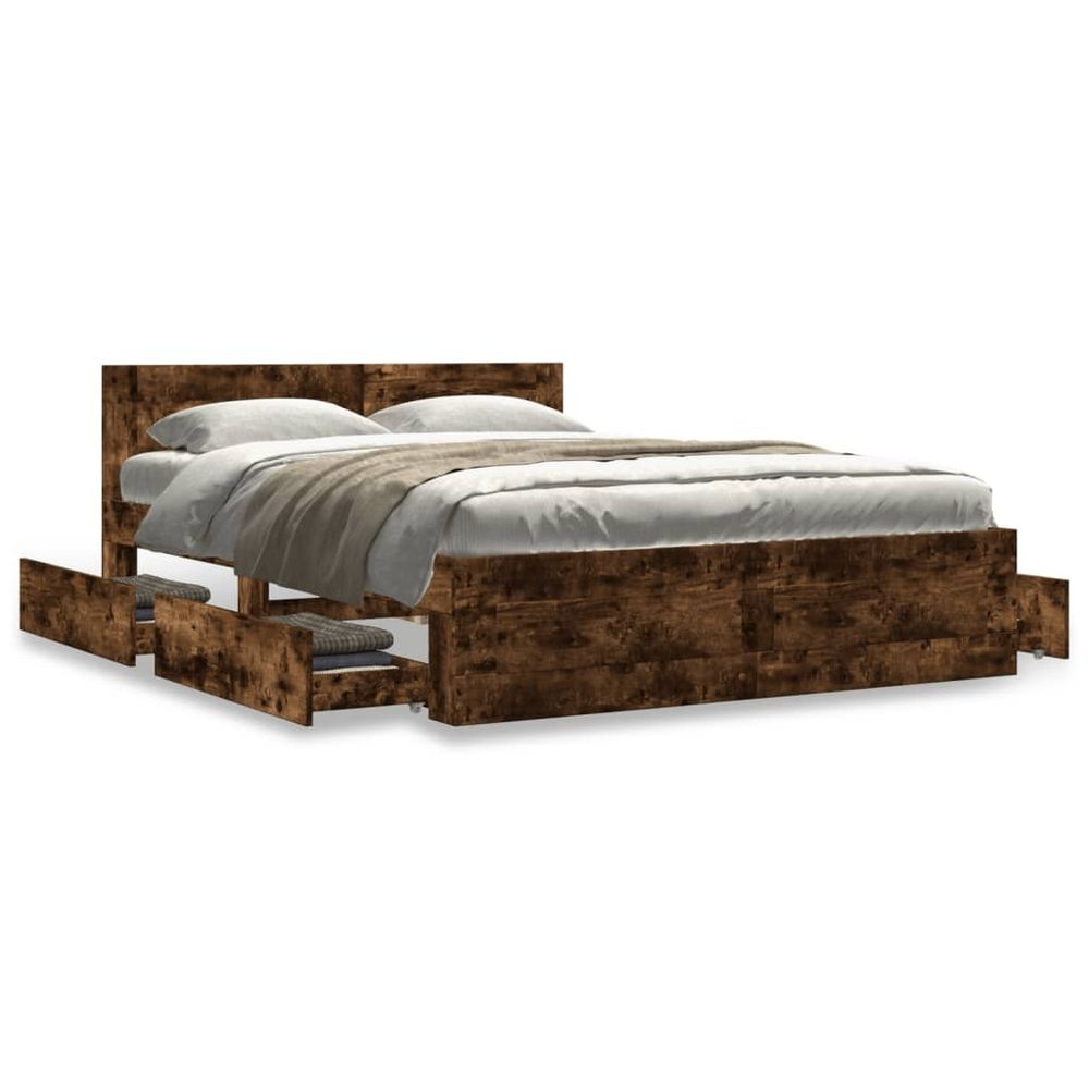 vidaXL Bed Frame with Headboard White 200x200 cm Engineered Wood smoked oak vidaXL