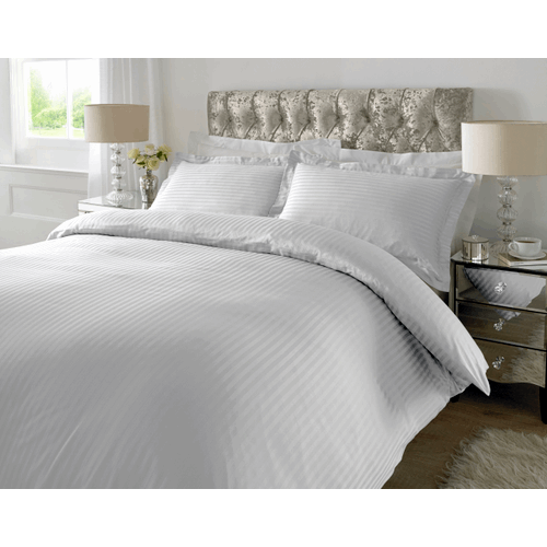 300 TC - 100% Cotton Sateen Stripe Duvet Cover Set White Xquisite