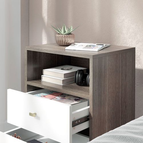 HOMCOM Bedside Tables Set of 2, Modern Nightstand with 2 Drawers and Open Cubby PawHut