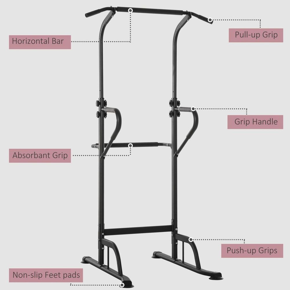 Power Tower Dip Station Pull Up Bar Multi-Function Push Up Equipment Home Gym HOMCOM