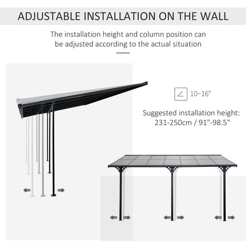 Outdoor Patio Gazebo Pergola, Aluminum Post, 4.35x3m Mounted on the Wall Roof Outsunny