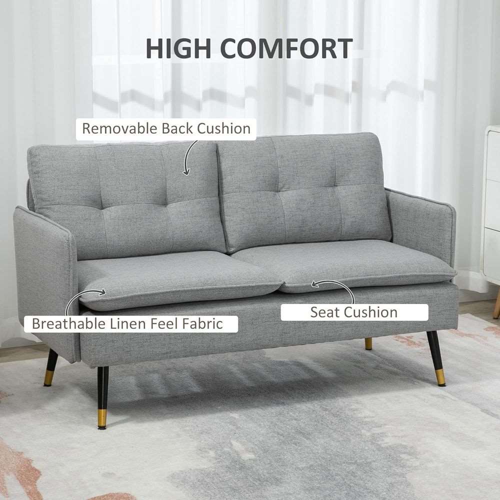 HOMCOM Modern Upholstered Two Seater Sofa for Bedroom Living Room Grey HOMCOM