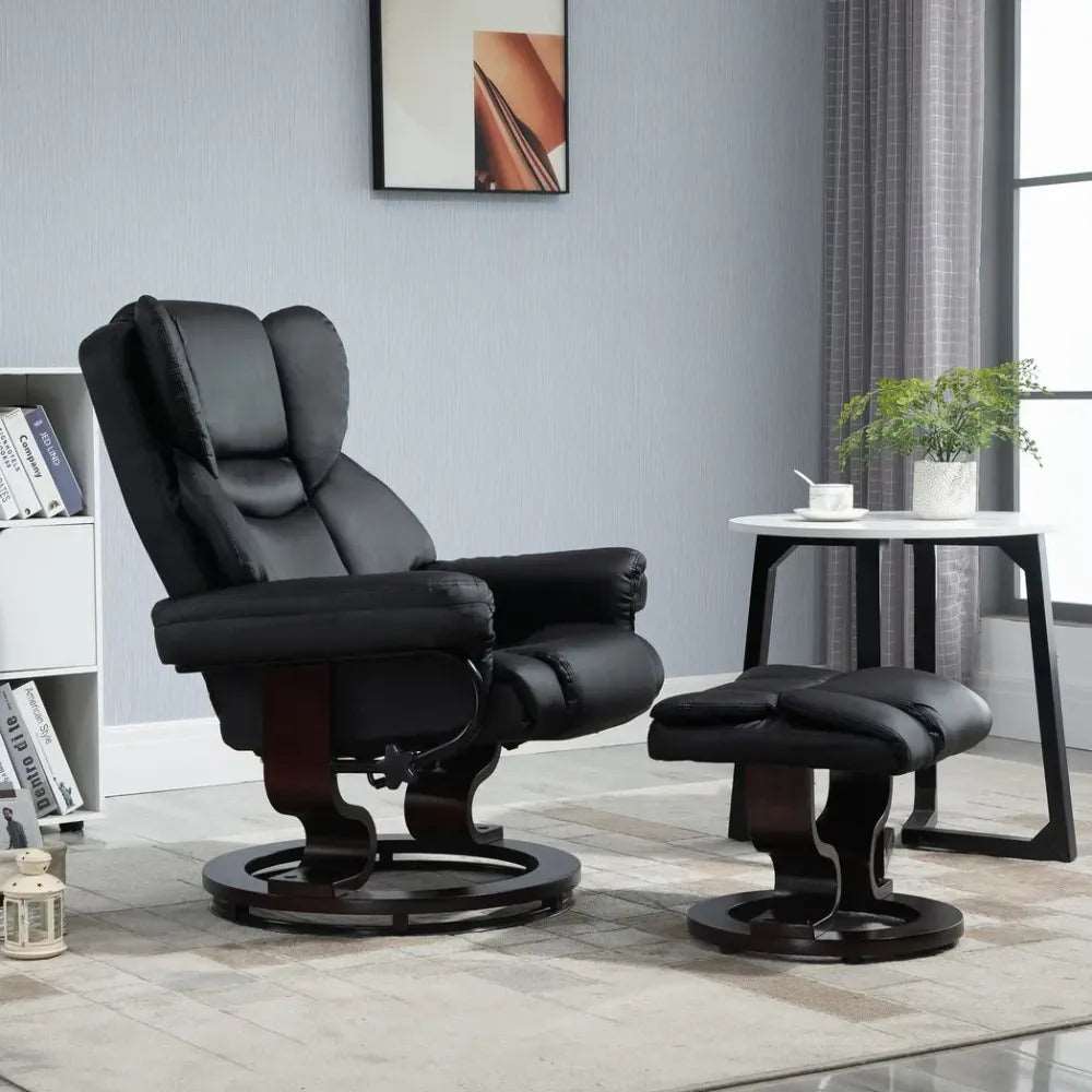 Padded PU Leather Manual Reclining Armchair Sofa Chair w/ Footstool Black Unbranded