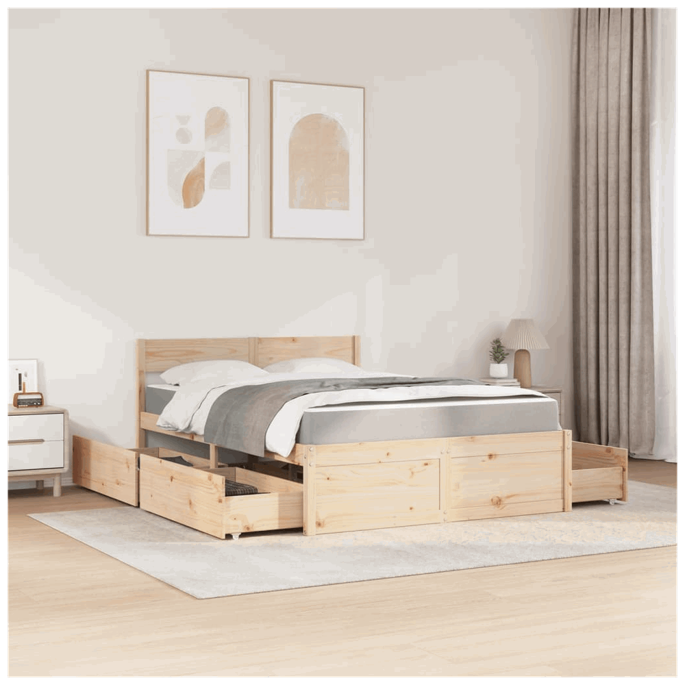 vidaXL Bed with Drawers and Mattress 120x200 cm Solid Wood Pine vidaXL