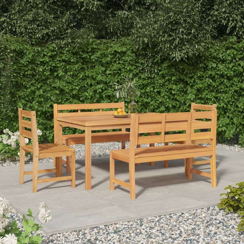 vidaXL 3 Piece Garden Dining Set Solid Wood Teak 2x bench + 2x chair + table 150 cm table length vidaXL