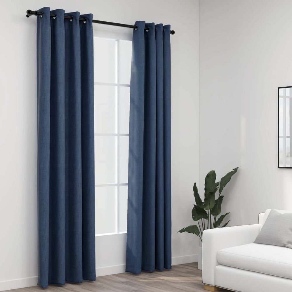 vidaXL Linen-Look Blackout Curtains with Grommets 2pcs Black 140x175cm vidaXL