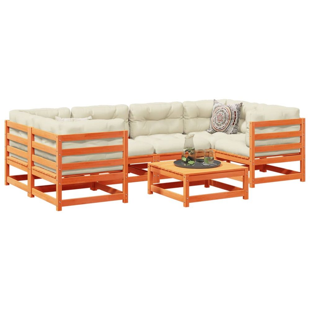 vidaXL 7 Piece Garden Sofa Set Solid Wood Pine wax brown vidaXL