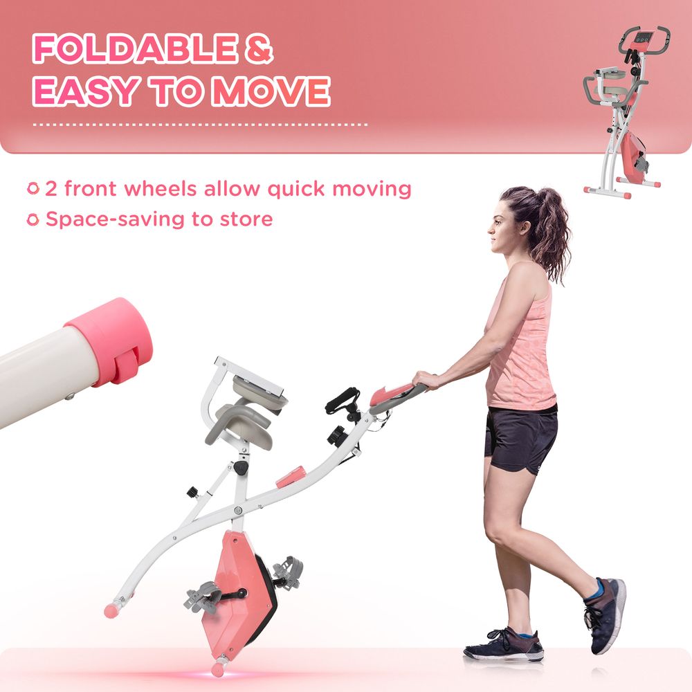 2-In-1 Upright Exercise Bike 8-Level Adjustable with Pulse Sensor Pink HOMCOM Unbranded