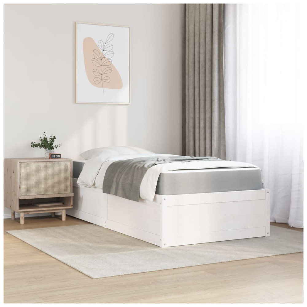 vidaXL Bed with Mattress White 90x190 cm Single Solid Wood Pine vidaXL