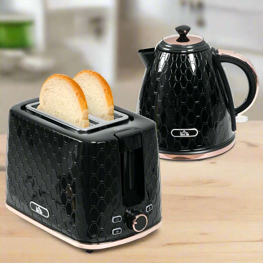 HOMCOM Kettle and Toaster Set 1.7L Fast Boil Kettle & 2 Slice Toaster Set Black HOMCOM