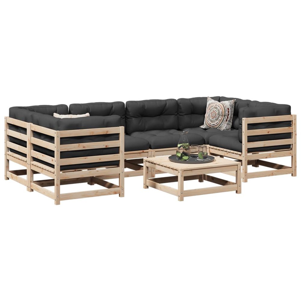 vidaXL 7 Piece Garden Sofa Set Solid Wood Pine natural pine without cushion vidaXL