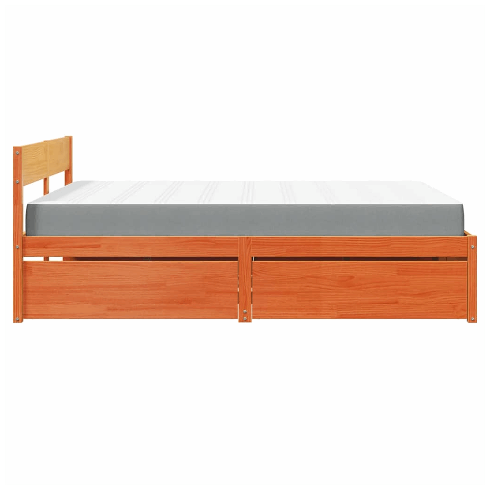 vidaXL Bed with Drawers and Mattress Wax Brown 160x200 cm Solid Wood Pine vidaXL