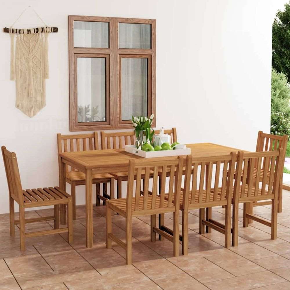 vidaXL 3 Piece Garden Dining Set Solid Wood Teak 8x chair + table vidaXL