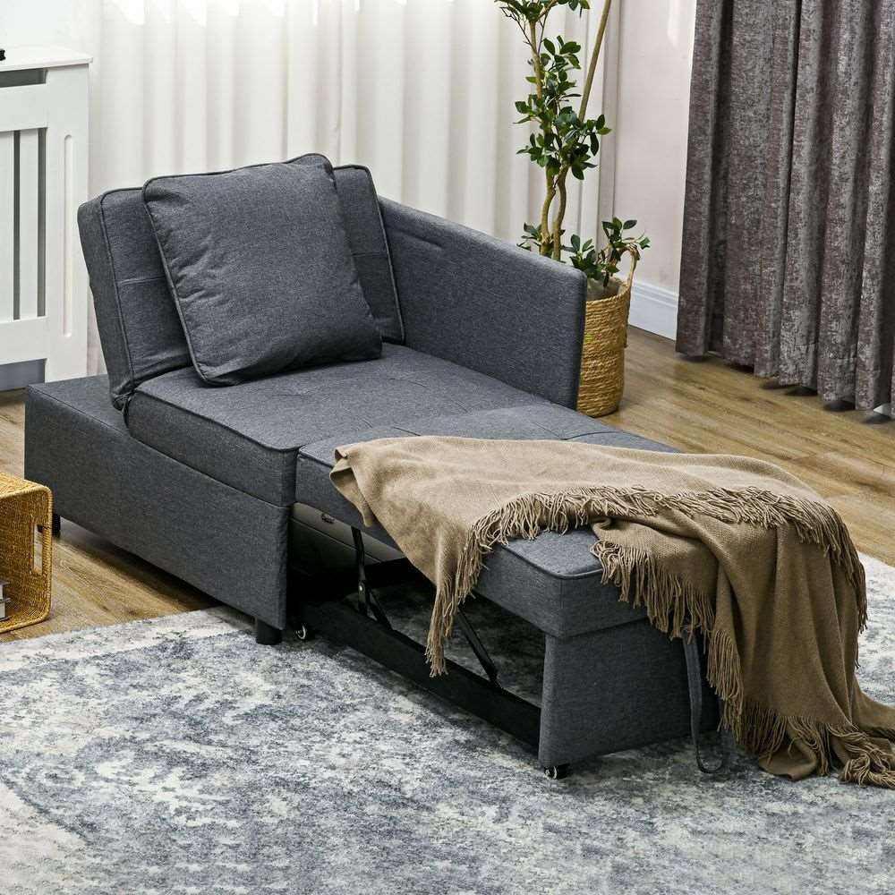 HOMCOM Folding Sleeper Sofa Bed Chair with Pillows, Pocket, Grey HOMCOM