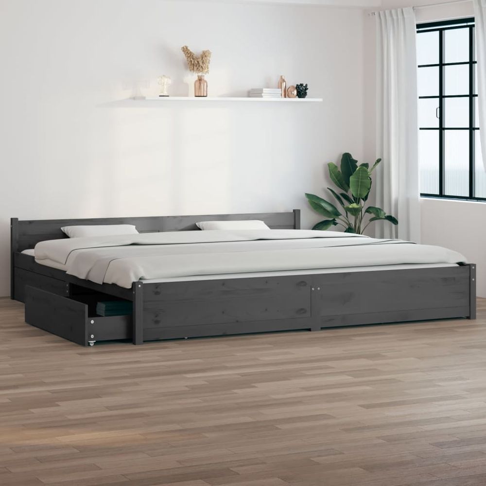 vidaXL Bed Frame with Drawers 120x190 cm Small Double grey vidaXL