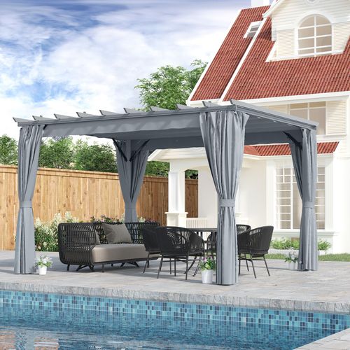 3.6 x 3m Pergola Gazebo Retractable Canopy Curtains, Aluminum, Dark Grey Outsunny