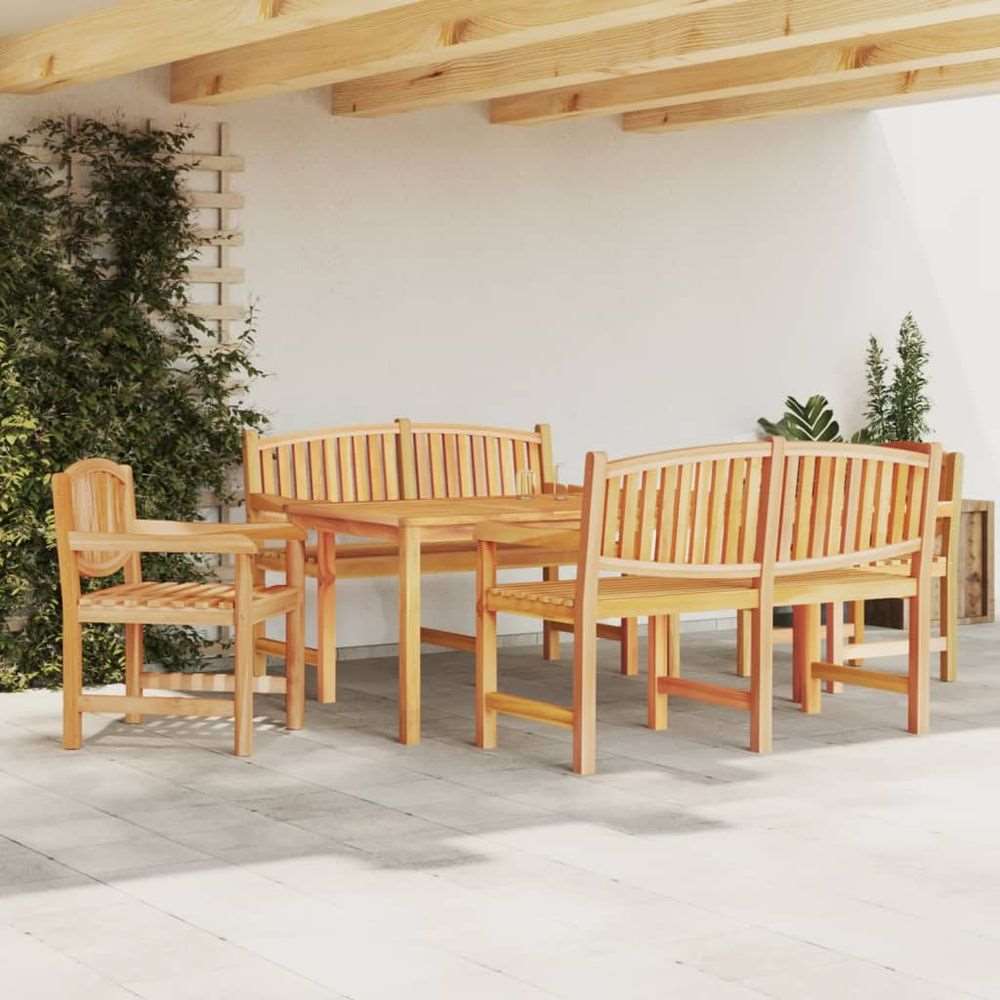 vidaXL 5 Piece Garden Dining Set Solid Wood Teak 2x chair + 2x bench + table 180 cm table length vidaXL