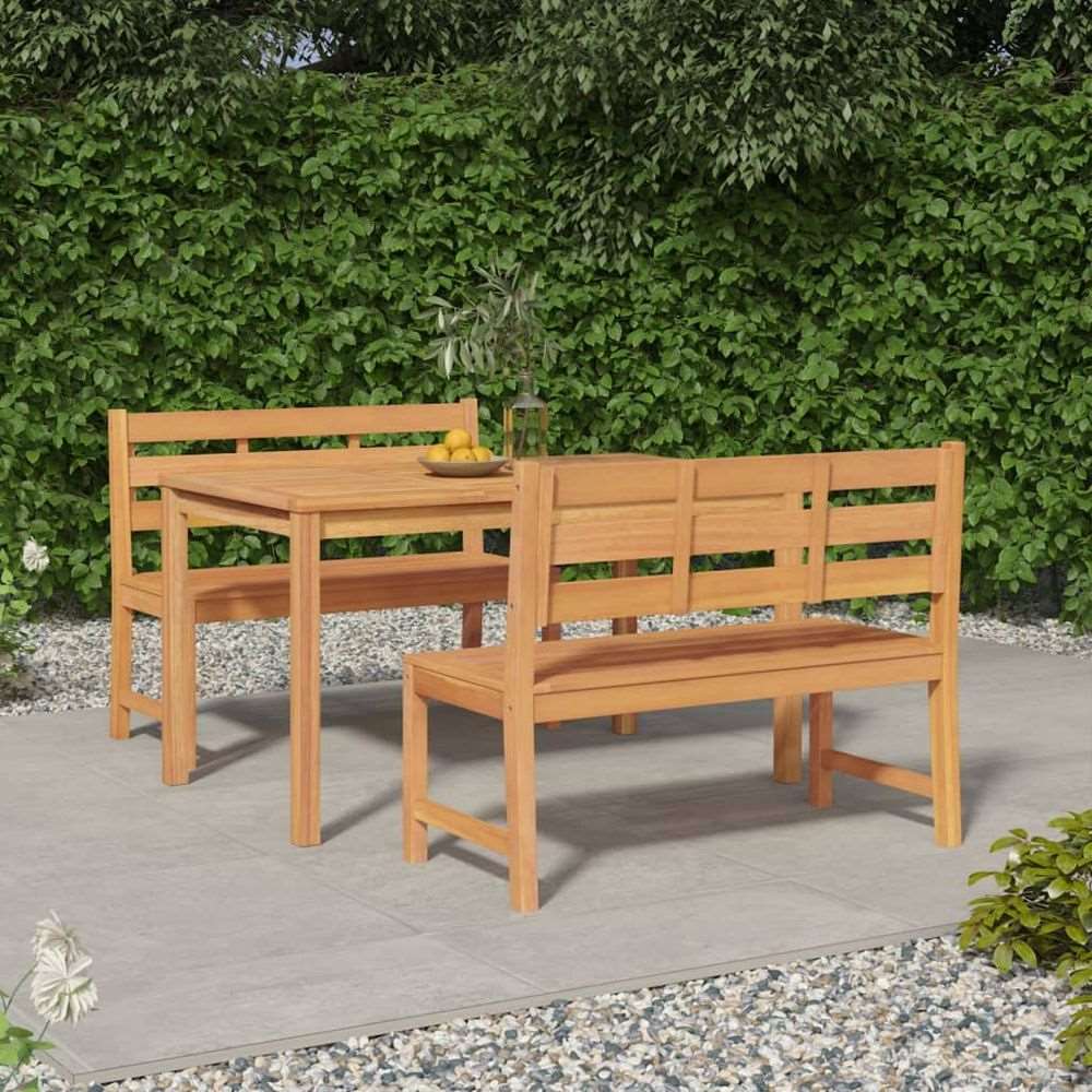 vidaXL 3 Piece Garden Dining Set Solid Wood Teak 2x bench + table 140 cm table length vidaXL