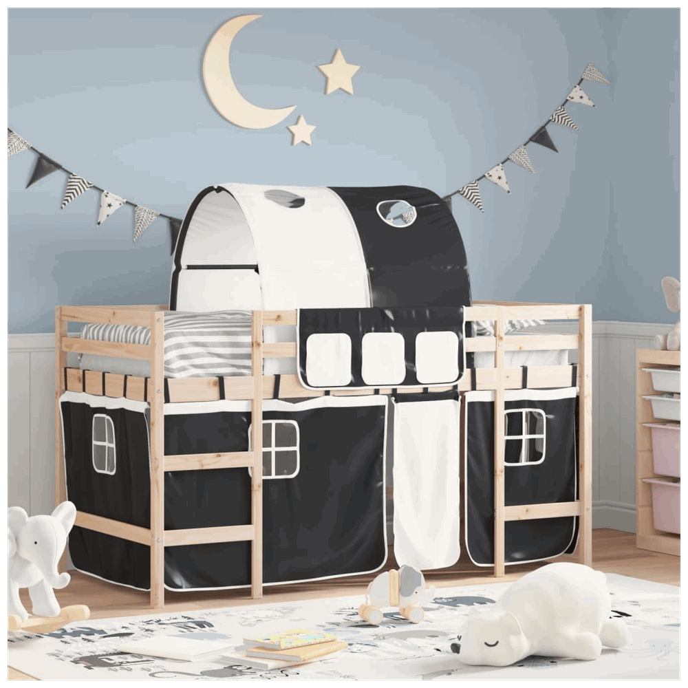 vidaXL Kids' Loft Bed with Tunnel White&Black 80x200cm Solid Wood Pine vidaXL