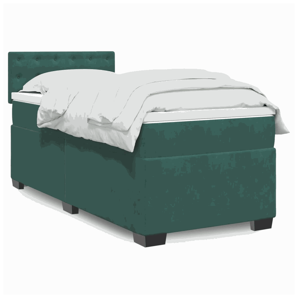 vidaXL Box Spring Bed with Mattress Dark Green 90x190 cm Velvet vidaXL