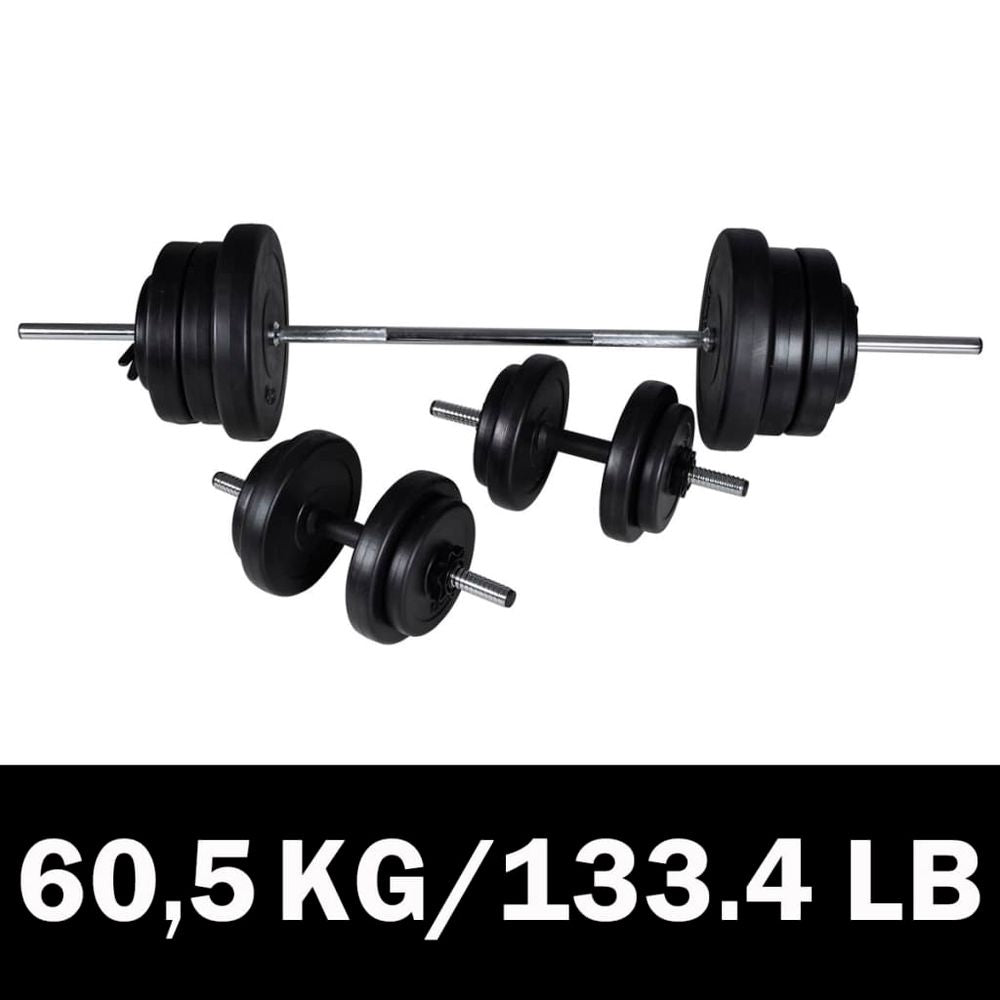 Barbell + 2 Dumbbell Set 60.5kg straight bar vidaXL