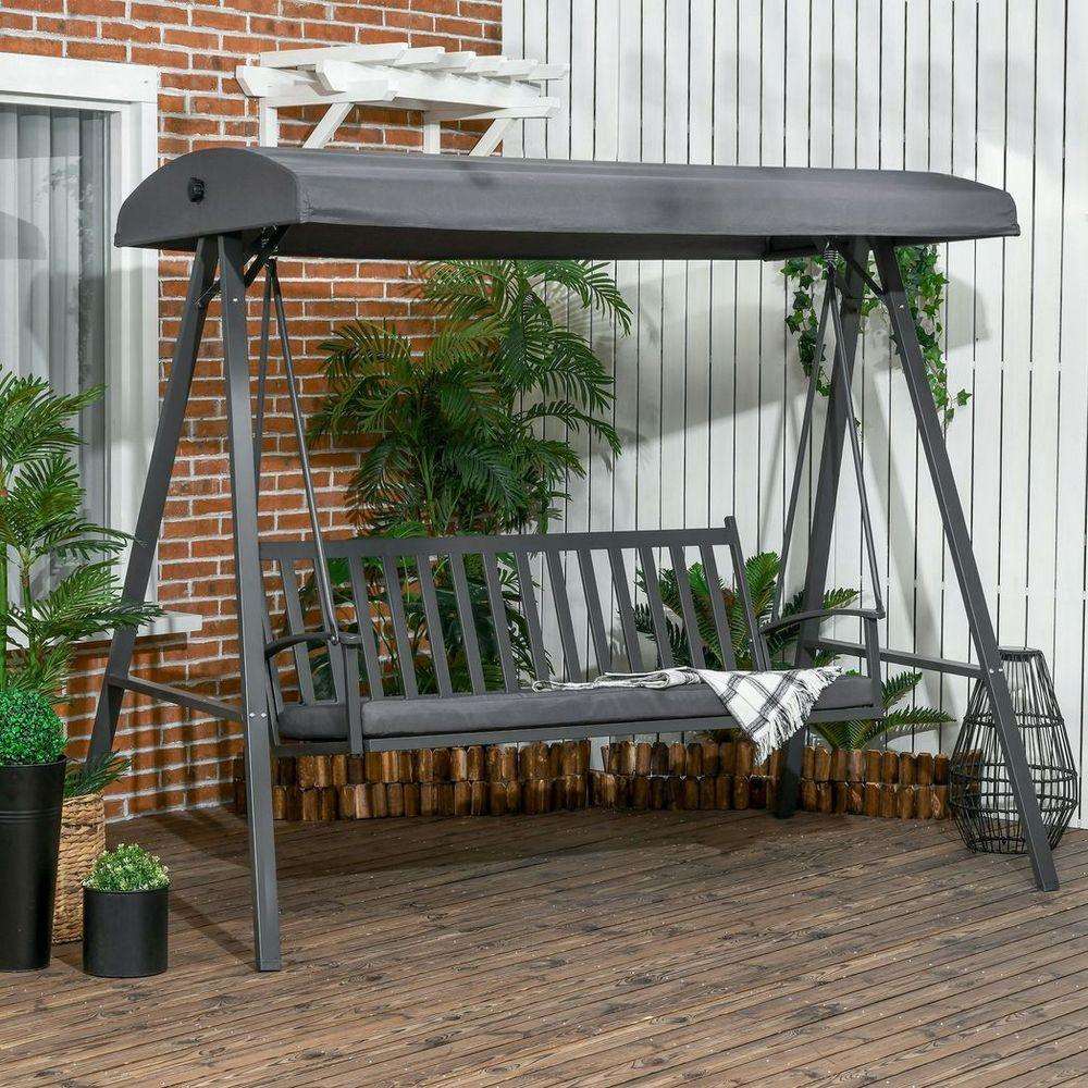 3-Seat Garden Swing Chair, Outdoor Canopy Swing Glider with Removable Cushion Outsunny