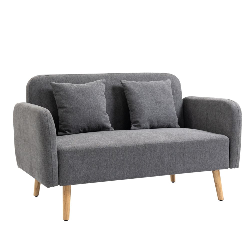 2-Seat Loveseat Sofa Chenille Fabric Upholstered Couch Rubberwood Legs, Grey HOMCOM