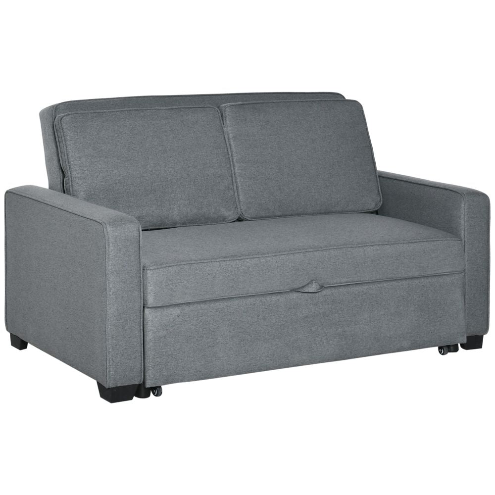 HOMCOM Modern 2 Seater Sofa Bed Click Clack Couch Sleeper for Living Room Grey HOMCOM