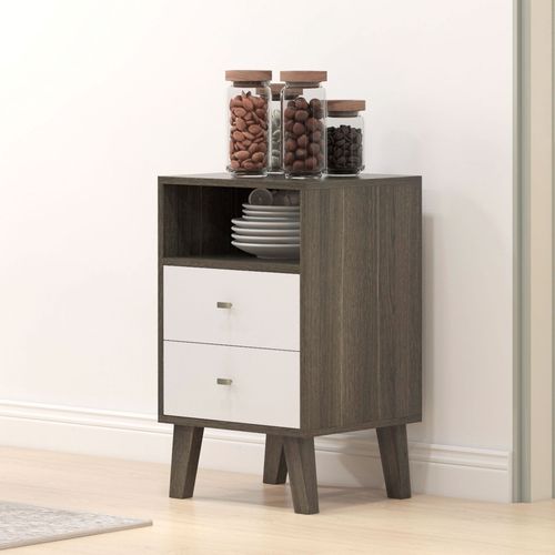 HOMCOM Bedside Tables Set of 2, Modern Nightstand with 2 Drawers and Open Cubby PawHut