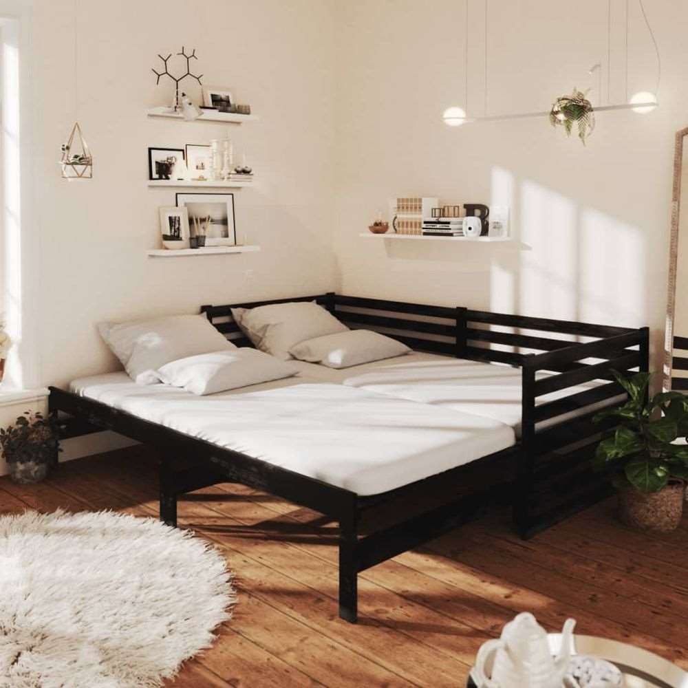 vidaXL Pull-out Day Bed Solid Pinewood 2x(90x200) cm black vidaXL