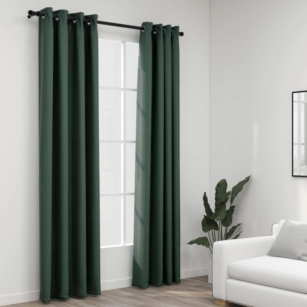 vidaXL Linen-Look Blackout Curtains with Grommets 2pcs Black 140x175cm vidaXL