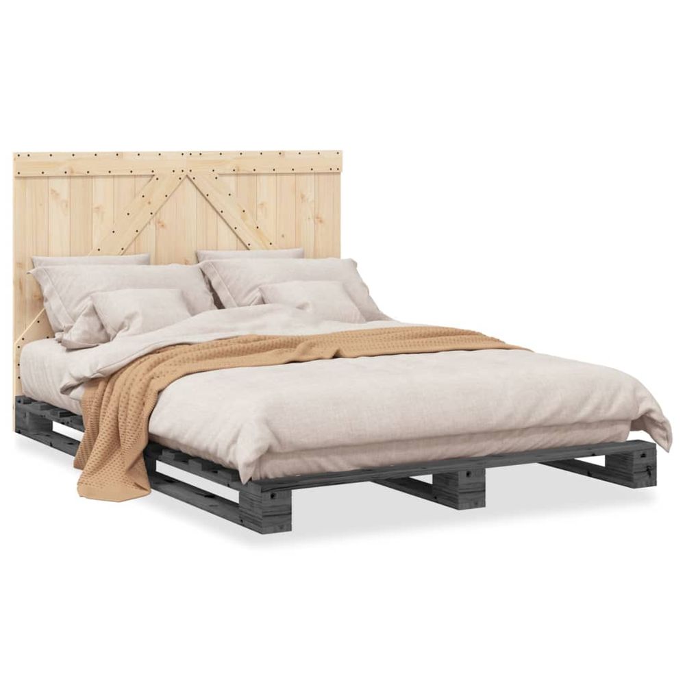 vidaXL Bed Frame with Headboard Grey 160x200 cm Solid Wood Pine vidaXL