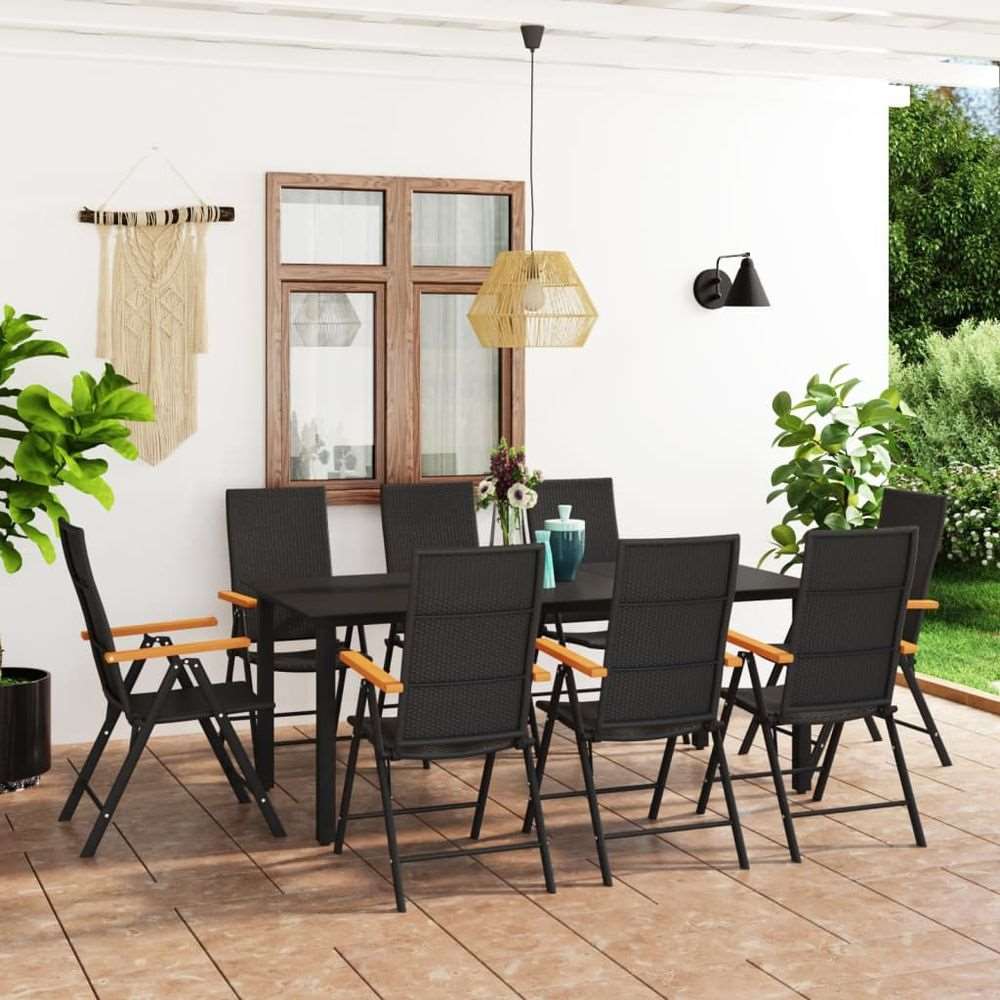 vidaXL 3 Piece Garden Dining Set Black and Brown 9 190 cm table length vidaXL